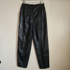 USA Black Shell Genuine Leather Vintage Tapered Pants High-Rise Size Medium